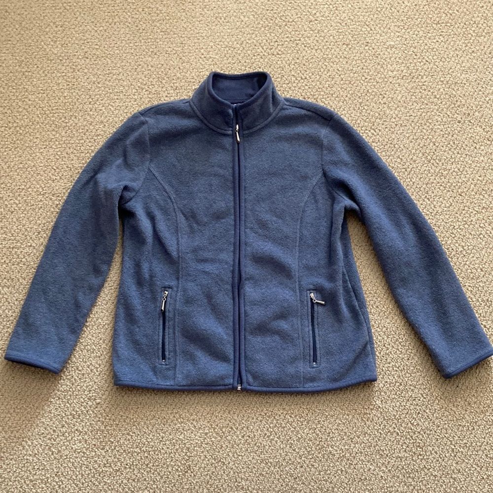 Karen Scott Sport Full Zip Fleece Jacket Sweater Blue Size Medium Petite EUC